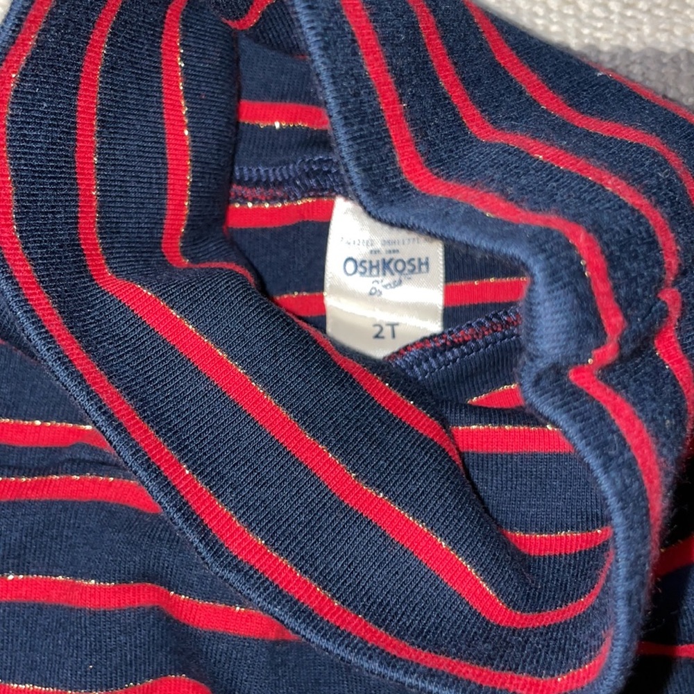 Osh Kosh 2t red and navy turtle neck with shimmer - Picture 3 of 3